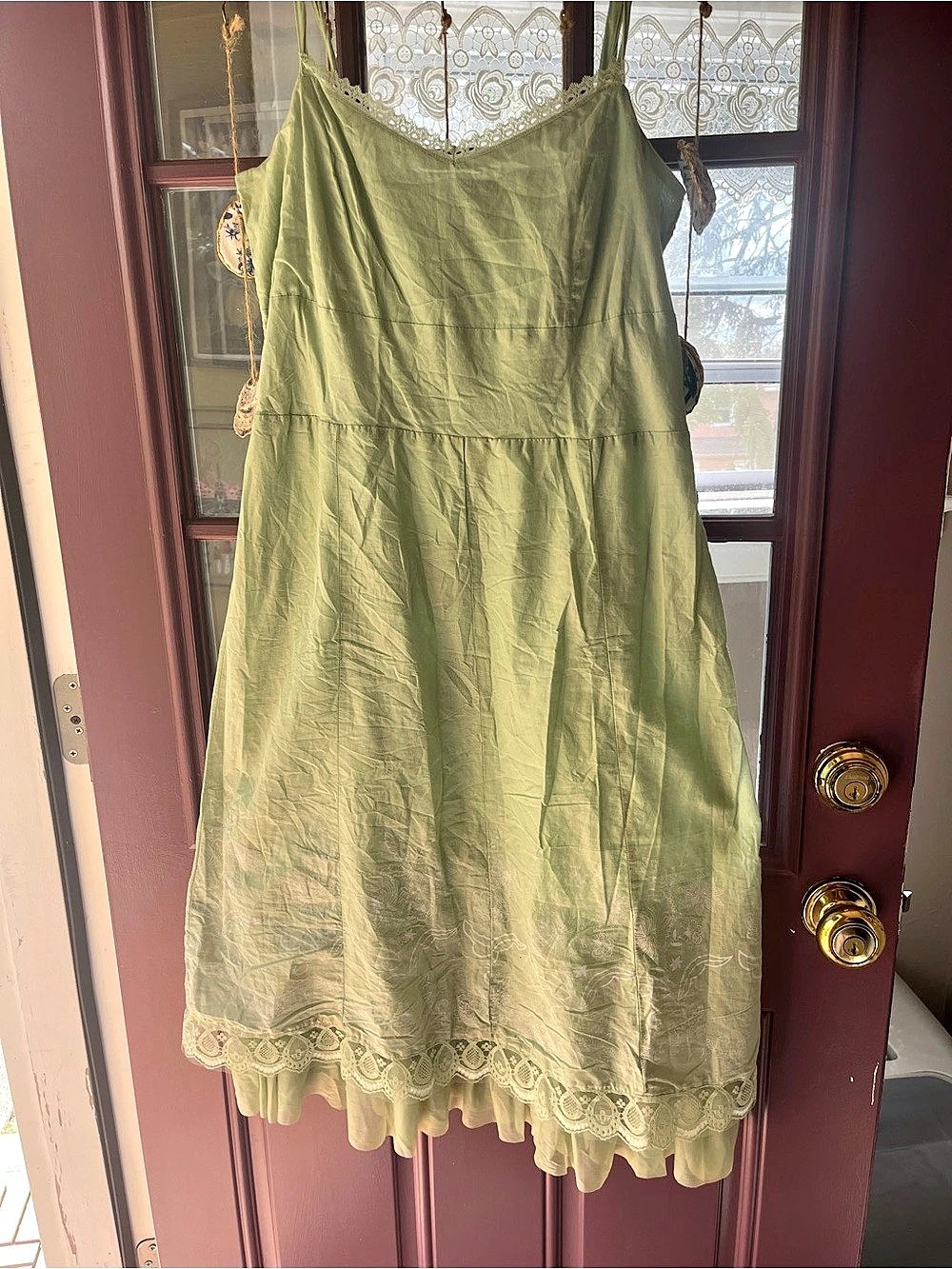 Milenium Cotton Lace Trim Midi Dress in Green